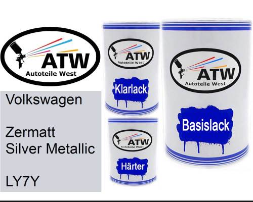 Volkswagen, Zermatt Silver Metallic, LY7Y: 500ml Lackdose + 500ml Klarlack + 250ml Härter - Set, von ATW Autoteile West.